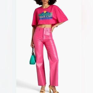 Embossed Faux Leather Straight Leg Pants, Fuschia